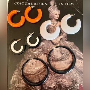 Vintage 80’s Orange, Black, White Hoop Earrings- Bundle of Four